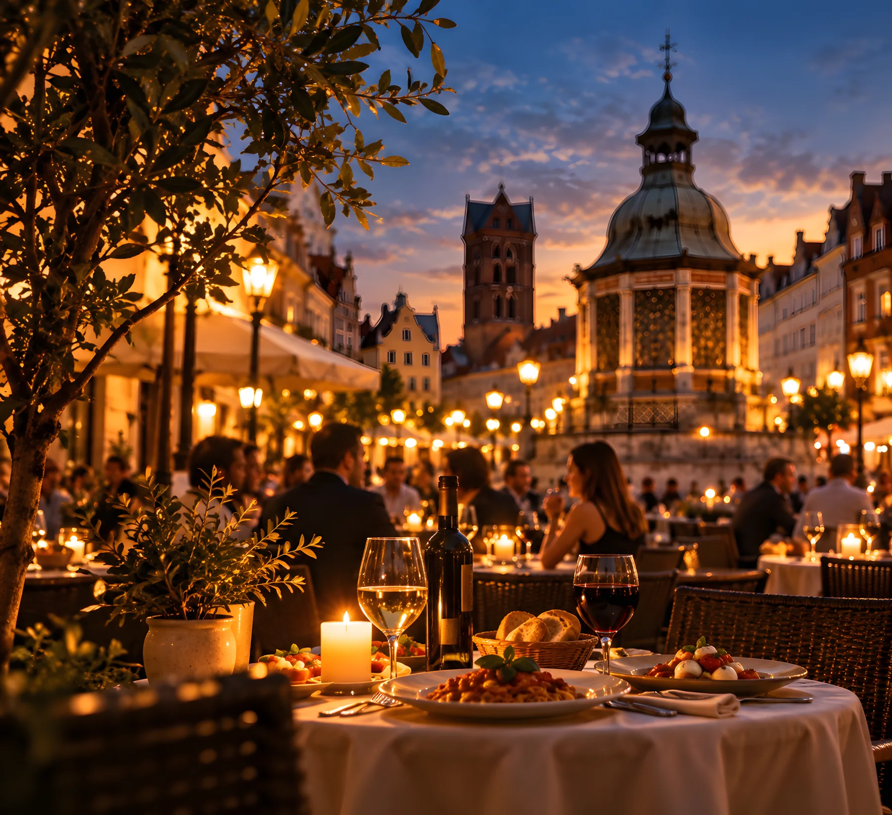 Italienisches Abendessen bei Kerzenschein mit Blick auf den Wismarer Marktplatz